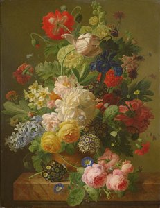 Flores en un jarrón sobre una mesa de mármol, 1816